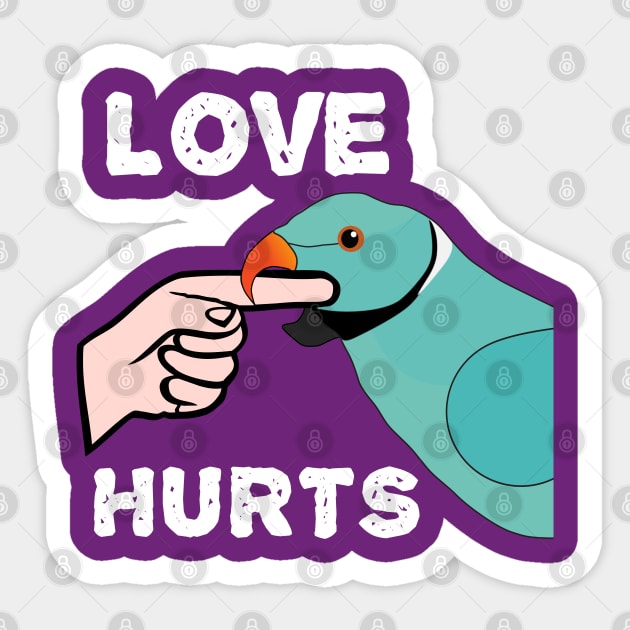 Love Hurts Blue Indian Ringneck Male Parrot Biting Sticker by Einstein Parrot